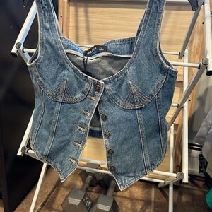 Lioness Denim Button-Up Crop Top